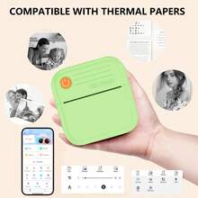 Portable Thermal Printer With Single Roll Thermal Paper - - Mini Mobile Receipt Printer, Ink-Free Sticker & Pocket Printer For Smartphones, For Photos, Diaries, Notes, Memos, DIY Printing, Etc(Compatible With Smartphones) - Màu xanh nhạt - Xem 3