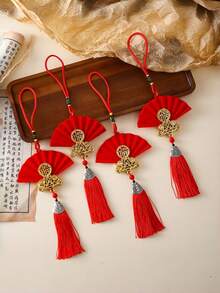 2/10个装天鹅绒扇形挂饰，中国新年传统挂件，汽车挂件，家居装饰配件，质地柔软，饰有金色“福”字和流苏，适用于新年、情人节、复活节、乔迁、婚礼室内/室外装饰，2026马年新年扇形“福”字挂饰 - 紅色扇子 - 查看 12