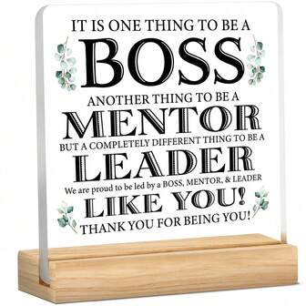 1 pieza Placa de escritorio de acrílico con soporte de madera, Placa decorativa "Gracias Jefe", Regalo para el jefe y el líder, Adecuado para la oficina y el hogar