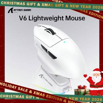 ATTACK SHARK V6 Wireless Gaming Mouse, Tri-Mode 2.4G/BT/Wired, PAW3311 25K DPI, 65g Ultra-Lightweight, Magnetic RGB Charging Dock – Holiday Christmas Gift / New Year 2026 Gift For Family