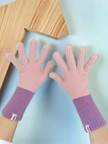 1 par de guantes de mujer de invierno acolchados de terciopelo con parches, guantes casuales de punto para pantalla táctil de estilo coreano para hombres, adecuados para actividades diarias, deportes, montar en bicicleta, fiestas, correr, pasear perros, festivales, se pueden regalar en el Día de San Valentín, temporada de regreso a clases - Multicolor - Ver 17