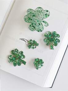1个圣帕特里克节闪亮三叶草发夹，适合女性和女孩，绿色四叶草醋酸纤维发爪，小巧发夹，可爱圣帕特里克节女孩发饰，女士发爪夹，时尚发夹，女士发饰 - 綠色 - 查看 5