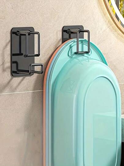 3/2/1 pieza Ganchos plegables de acero inoxidable, estante de almacenamiento montado en la pared sin taladro para baño y cocina, estante colgante versátil para lavabos, tubos y accesorios, diseño negro elegante, organizadores y almacenamiento de baño