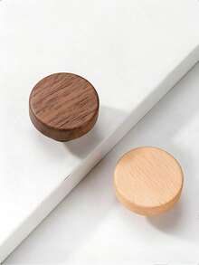 2pcs Solid Wood Single Hole Drawer Pull Handle, Round Head Wooden Cabinet/Wardrobe/Kids Room Door Knob - Beech Walnut - View 1