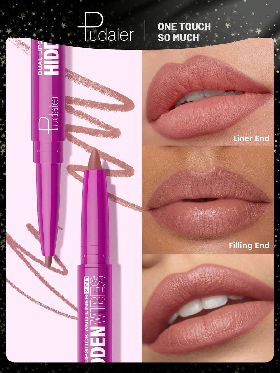 Pudaier Matte Double-Water And Sweat Resistant, Multi-Functional.Ended Lip Liner - Long-Lasting Silky, Rotating Design, Non-Clumping And Non-Drying. - #03 - 查看 1