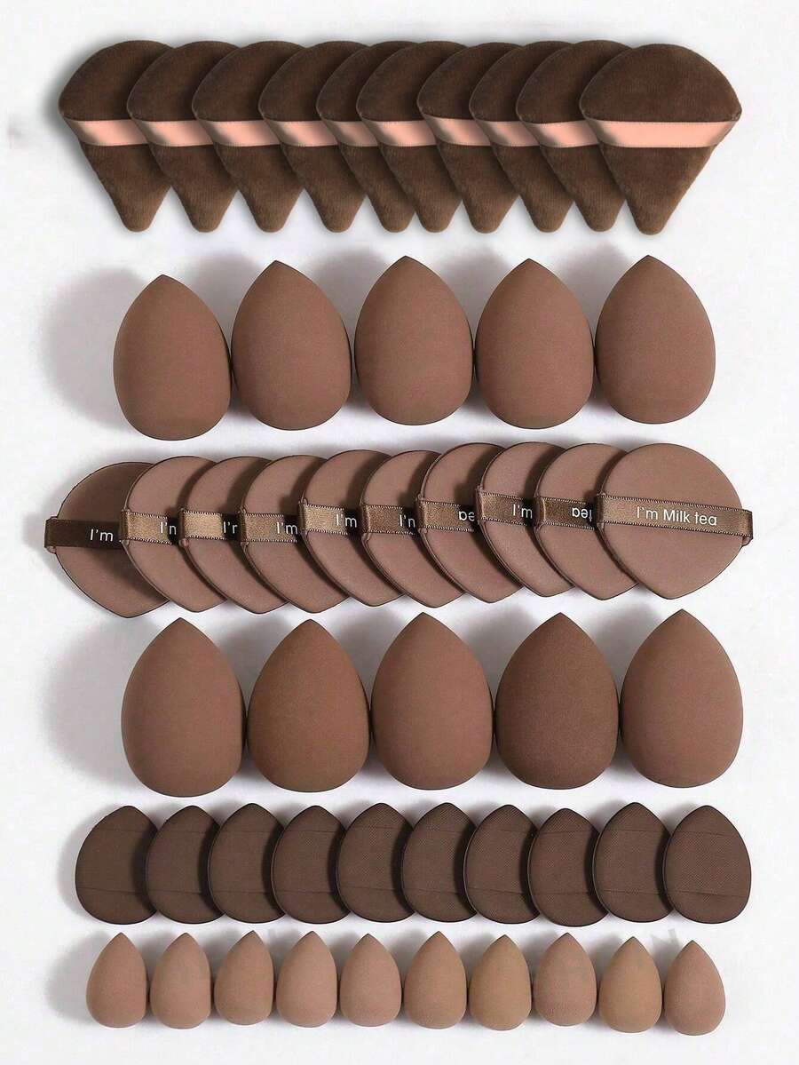 50-10pcs Makeup Sponge Set, Makeup Blender, Professional Makeup Blending Sponge Wholesale, Hoarding, Super Soft Concealer Sponge, Facial Makeup Tools, Suitable For Foundation, Powder, Toner - Coffee Brown - View 1