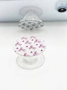 1pc Transparent Heart-Shaped Bow Phone Holder, Slide-Out Phone Stand, Bowknot Air Bag Phone Holder, Slouchy Desktop Phone Holder, Compatible With Apple And Android Phones, Birthday, Family, Friend Gift, Phone Accessory Compatible With IPhone, Android Phone, Gift For Birthday, Family, Friends Gifts Birthday Push-Pull Phone Grip Phone Accessories