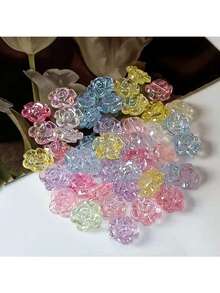50pcs Fashionable Acrylic Solid Color Rose Shaped Beads With Straight Hole For Diy Bracelet, Necklace, Phone Chain, Jewelry Making Supplies Valentines - Multicolor - View 15