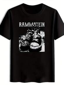 Camiseta gráfica de banda de rock vintage - Impresión Rammlstein. Cuello redondo de manga corta. Poliéster. Ropa Casual de Verano para Hombres. Ropa para fanáticos de laúsica, camiseta de banda de rock, acabado brillante. Camisetas de banda - Negro - Ver 1
