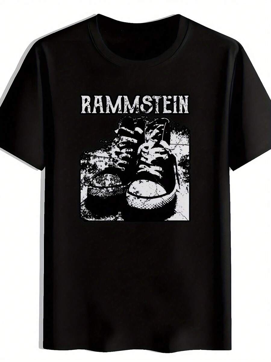 Camiseta gráfica de banda de rock vintage - Impresión Rammlstein. Cuello redondo de manga corta. Poliéster. Ropa Casual de Verano para Hombres. Ropa para fanáticos de laúsica, camiseta de banda de rock, acabado brillante. Camisetas de banda - Negro - Ver 1