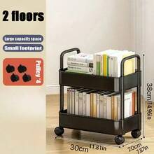 Multi-Function Rolling Storage Rack - Plastic Storage Basket With Rattan Weaving And Top Handle, Suitable For Office, Kitchen, Bathroom, Bedroom, Rolling Storage Rack And Upright Shelving Unit, Floor Standing Shelving, Wheeled Storage Cart, Bathroom Storage Rack, Kitchen Storage Rack, Support Rack, Rolling Storage Cart, Support Rack, Movable Shelving Unit, Home And Office Desk, Shelf - Multicolor - View 3