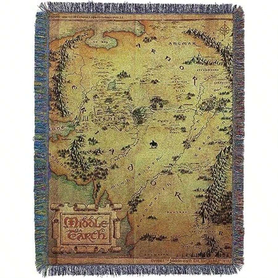 NORTHWEST Lord of Rings - Manta Tejida de Tapiz Hobbit, 48 x 60 Pulgadas,(Tierra Media) - Multicolor - Ver 1