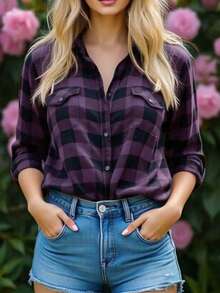 Women's Casual Long Sleeve Regular Blouse Spring - Purple - View 3