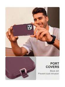 Apple Anti Drop, Shock-Absorbing, And Abrasion Resistant, Full Body Protective Phone Case, Sturdy, Three In One Protective Case Compatible With IPhone, Galaxy, HONOR,  Waterproof Scratch Resistant - Wine Red Rose Red - View 8