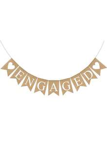 乡村风麻布订婚横幅，乡村风格订婚派对装饰彩旗花环，婚礼场地装饰三角旗 - 棕色 - 查看 2