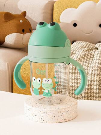 1 pieza Taza para niños con forma de rana de 240ML, taza de aprendizaje linda para bebés, a prueba de polvo, a prueba de fugas, a prueba de golpes, con bola de peso transparente y asa cómoda, adecuada para bebés de 6 meses y talla grande, uso en el hogar, al aire libre, jardín de infantes, regalo para fiestas