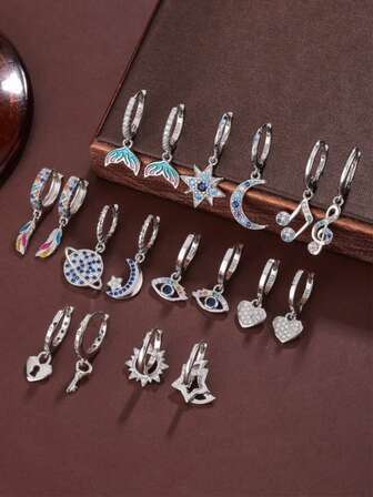 1 par de pendientes de aro con colgante de pluma de lujo ligeros de plata de ley 925, pendientes de aro doble con estrella y luna para mujeres, regalo de joyería para boda, amante, amigo, cumpleaños, adecuado para uso diario, viaje, fiesta