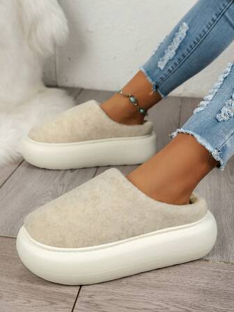 Women's Casual Autumn Slippers, Plush Upper With Thermal Lining, Warm, Soft, Lightweight And Comfortable, Slip-On Indoor House Slippers