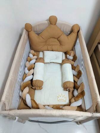 1 pieza Protector de cuna de bebé trenzado de punto, barra de larga, amortiguador suave, barra protectora anti-colisión gruesa, decoración de guardería