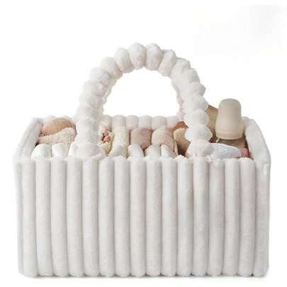 1pc Flannel Diaper Storage Basket, Fashionable Nursery Storage Basket - Baby Shower Gift, Essential Baby Supplies, Newborn Necessities, Baby Organizer Basket