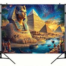 2D flache 1 Stück alte ägyptische Fotografie Kulisse - faltbar, strapazierfähiger Polyesterstoff mit lebendigen Pyramiden, Sphinxen und Sternenhimmel Design - leicht und maschinenwaschbar/handwaschbar, ideal für Partydekorationen, Eventfotografie, thematische Feiern und Sternenhimmel-Kulissen. Faltbares Design. - 1 STÜCK - Übersicht 3