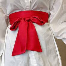 Butterfly Knot Waist Belt Dress Decorative Tie Women's Dress Waist Cincher Wide Belt - 酒紅色 - 查看 5