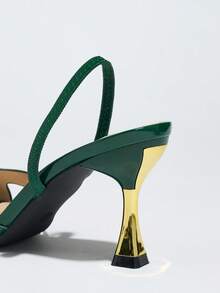 女士高跟鞋，时尚高端独特撞色酒杯鞋跟尖头亮面交叉绑带，高品质柔软镜面材质，性感优雅踝带，舒适透气，适合任何正式场合，橄榄绿百搭女士正式凉鞋，魅力高跟鞋 - 墨綠色 - 查看 5