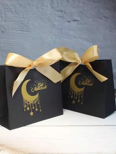 10 piezas Cajas de regalo con cinta de foil con estrellas y lunas negras, bolsas de regalo de mano, bolsas de fiesta de la luna para dulces y aperitivos