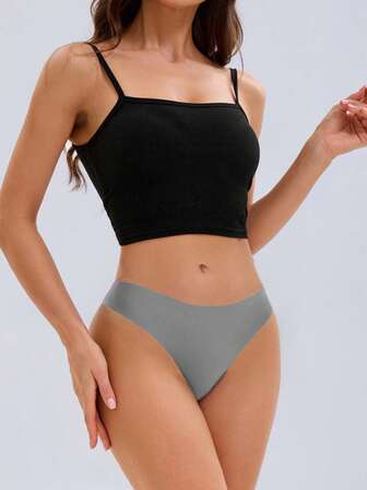 1pc Women's Sexy Low Waist Seamless Lace Splice Thong Panties