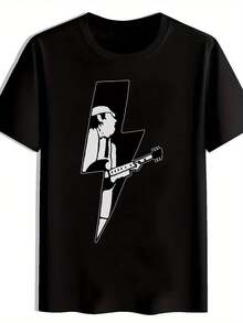 Camiseta Negra para Hombre con Gráfico de Banda de Rock Retro - Diseño ;OASI-A;. Manga corta. Cuello redondo. Camiseta casual de verano para fanáticos de la música. Playa. Vacaciones. Festival. y Regalos. Ropa de Festival de Música Diseño Retro Rock Ajuste Cómodo Camiseta de rock - Negro - Ver 1