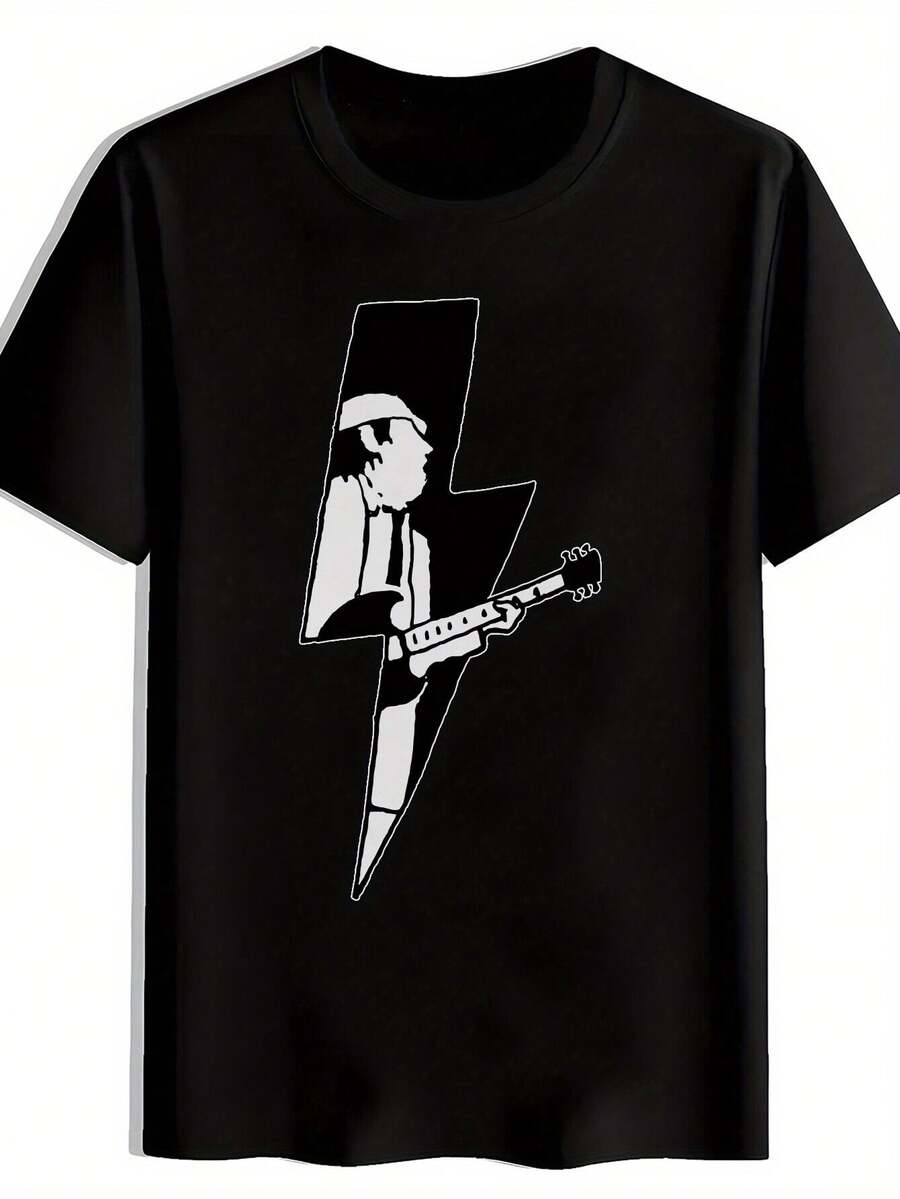 Camiseta Negra para Hombre con Gráfico de Banda de Rock Retro - Diseño ;OASI-A;. Manga corta. Cuello redondo. Camiseta casual de verano para fanáticos de la música. Playa. Vacaciones. Festival. y Regalos. Ropa de Festival de Música Diseño Retro Rock Ajuste Cómodo Camiseta de rock - Negro - Ver 1