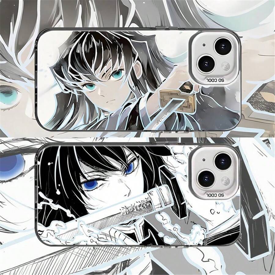 Dual-Style Sword-Wielding Anime Character  Case For 17/15/14/13 Series - Blue/Green Eyes Design, "SO COOL" Label, Slim Shockproof Cover For Anime Fans - Naranja - Ver 1