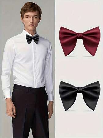1pc Pre-Tied Oversized Bow Tie Set, Classic Colors Of Black, Burgundy And Navy, Ideal For Wedding Suits Or Gifts, Fashionable Accessory For Thanksgiving