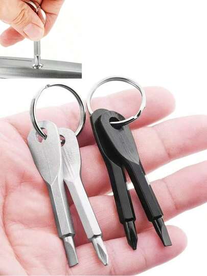 2 件装便携式螺丝刀和一字螺丝刀钥匙扣套装 - 露营配件多功能迷你口袋工具，维修工具，小型工具汽车零件套装，挂饰，可爱哥特风 Y2K 圣诞礼物创意套装，带 ID 卡挂绳汽车零件套装配件，便携式螺丝刀，户外 EDC 便携式多功能工具，带钥匙扣的螺丝刀