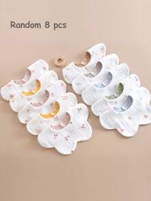 3/5/8/10件套 花卉图案棉纱婴儿围兜，双面柔软口水巾，适合新生儿