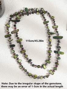 1pc Fashionable Geometric Beaded Necklace, Elegant Retro Bohemian Natural Style Imitation Shell Beaded Multi-Color Long Necklace, Colorful Shell & Glass Multi-Layer Necklace, Women's Long Sweater Chain, Cross-Border Creative European And American Style Suitable For Women's Daily Wear, Parties, Holidays, Vacations, Daily Gifts, Jewelry Gifts