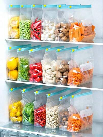 20 Pieces Of Resealable Food Storage Bags , Thickened Freezer Bags, Suitable For Microwave Heating, Blue, Used For Long-Lasting Food Preservation And Organization, Transparent PE Bag Zipper Bag, Suitable For Kitchen Food Separation Collection, Snack Storage