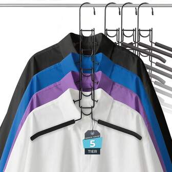 1pc 5-In-1 Multi-Layer Shirt Hanger, Metal 5-Tier Multi-Purpose Clothes Rack With Non-Slip Foam, Space Saving Magic Hanger For Wardrobe Storage Of Heavy Coats, Sweaters, T-Shirts