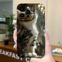 2026 nueva funda de teléfono esmerilada, funda de teléfono con estampado de gato para  17 15 Pro Max  17 14 Pro  17 13  17 12  Galaxy S23 S22 S21 S20 funda de protección para teléfono regalo de pareja para novio novia regalo de vacaciones - Blanco antiguo - Ver 5