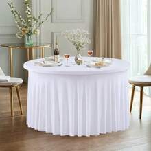 2pcs 48in/60in/72in Round Stretch Tablecloth, Wrinkle-Resistant Banquet Event Wedding Party Hotel Restaurant Dining Table Cover - Multicolor - View 11