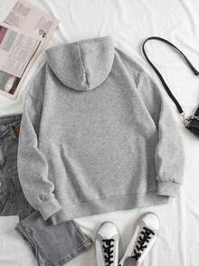 BENCH Grå dammode varm sweatshirt, söt damtröja, moderiktiga outfits, damvinterkläder, långärmad ficka liten nedsänkt axel dam casual sweatshirt - Grå - Visa 2