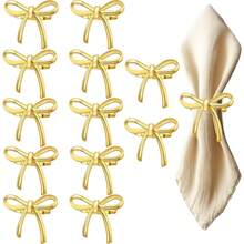 2/6/12/20个装情人节蝴蝶结餐巾环，闪亮金色金属蝴蝶结餐巾架，情侣约会情人节晚餐餐桌装饰，适用于情人节晚宴、婚礼、家庭聚会 - 金色 - 查看 4