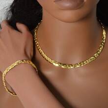 18K镀金粗链项链和手链首饰套装，嘻哈风格