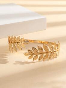 一套金色希腊女神头饰和臂环，新娘首饰套装，罗马月桂叶皇冠臂环，可调节臂套 - 金色 - 查看 2