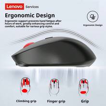 Lenovo N02 Wireless Mouse 2.4G Wireless Connection, 4-Button Strong Anti-Interference Capability, Intelligent Sleep Mode for Longer Battery Life, Portable for Office Use, Optical Laptops, Desktops, and Tablets. - 黑色 - 查看 1