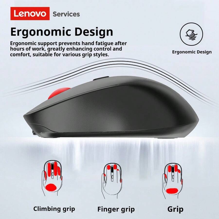 Lenovo N02 Wireless Mouse 2.4G Wireless Connection, 4-Button Strong Anti-Interference Capability, Intelligent Sleep Mode for Longer Battery Life, Portable for Office Use, Optical Laptops, Desktops, and Tablets. - 黑色 - 查看 1
