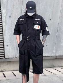 American Style, Street Style, Hip-Hop, Handsome, Niche, Jumpsuit, Workwear, Detachable Sleeves And Pants, Jumpsuit Set, Men's Jumpsuit - 黑色 - 查看 3