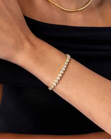 PAVOI 14K Gold Plated Tennis Bracelets For Women - Bezel Set Cubic Zirconia Bracelet - Simulated Diamonds Round, Trillion, Trinity, Radiant, Pear, Heart Cut Stones Wedding Jewelry Gifts For Brides - White Gold - 查看 6