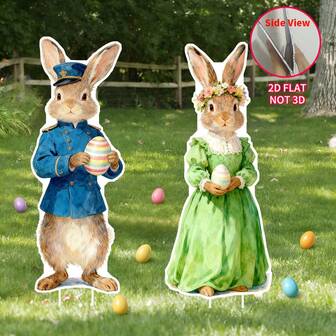 2D แบน, การตกแต่งกระต่ายวินเทจอีสเตอร์สำหรับตกแต่งลานกลางแจ้ง, ป้ายสนามพลาสติกอีสเตอร์ 2 ชิ้นพร้อมหลัก, กระต่ายและไข่ย้อนยุคขนาดใหญ่, การตกแต่งลานบ้านสไตล์ฟาร์มเฮาส์ชนบทพร้อมหลัก, การตกแต่งสวนสนามหญ้าสำหรับตกแต่งปาร์ตี้อีสเตอร์