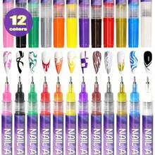 Fine Tips 3D Nail Art Pens, 12 Colors 0.5 MM Nail Marker Pens Nail Point Graffiti Dotting Drawing Painting Liner Pen For Home Salon Quickly Dry Nail Art - 彩色 - 查看 8